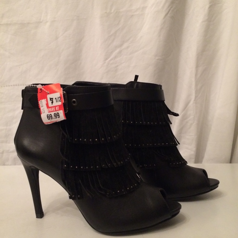 Carlo Rossetti black fringe ankle boots 7.5 NEW